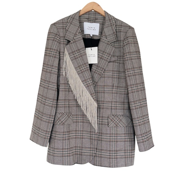 TANYA TAYLOR Lewis Plaid Fringe Trim Blazer NEW - Picture 2 of 14